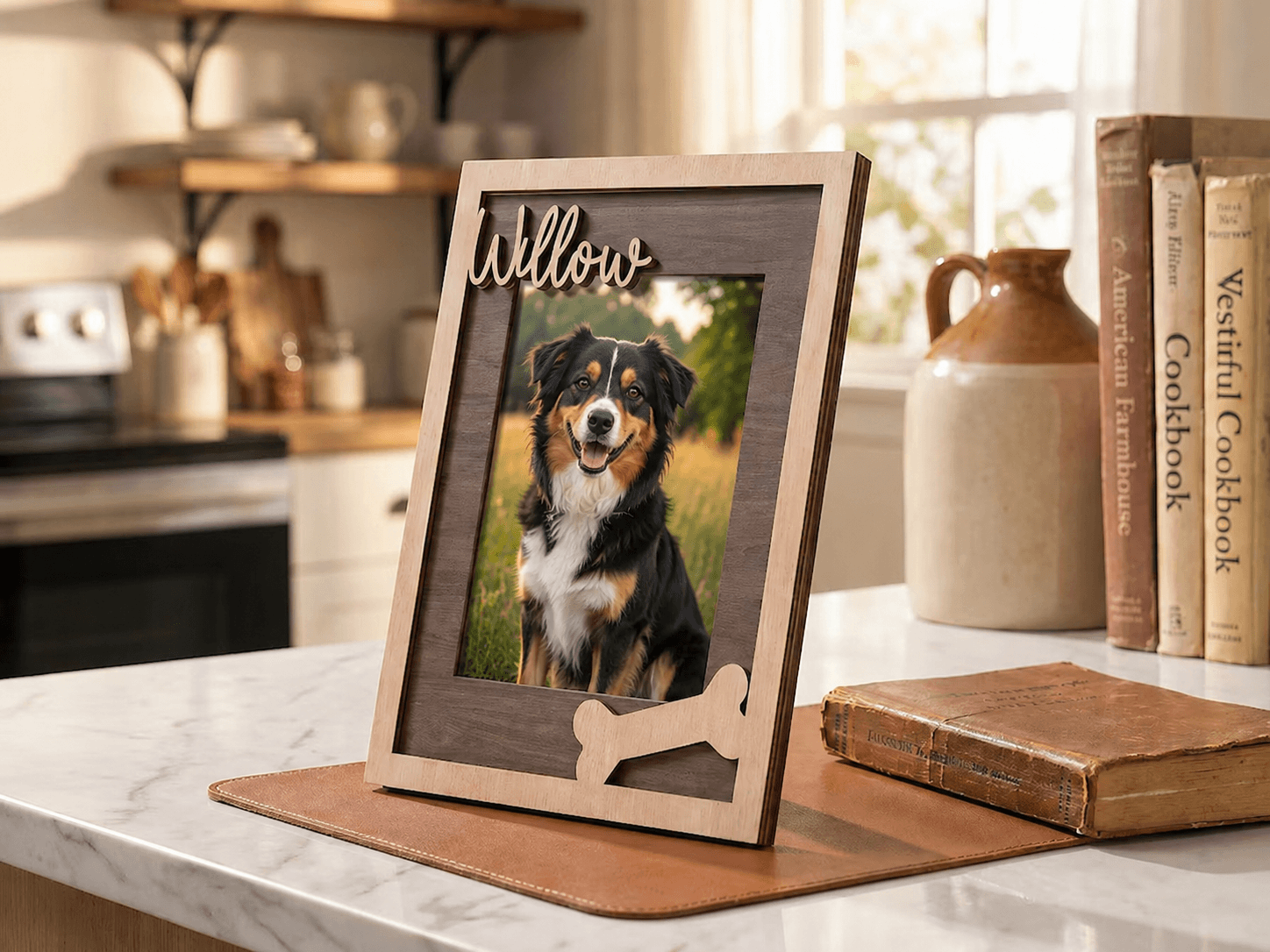 Custom Pet Memorial Picture Frame – Personalized Wooden Dog Photo Frame, Rainbow Bridge Loss Gift