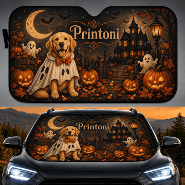 Custom Halloween Pet Car Sun Shade from Photo, Personalized Dog Cat Windshield Sunshade, Spooky Pet Lover Car Accessory Gift