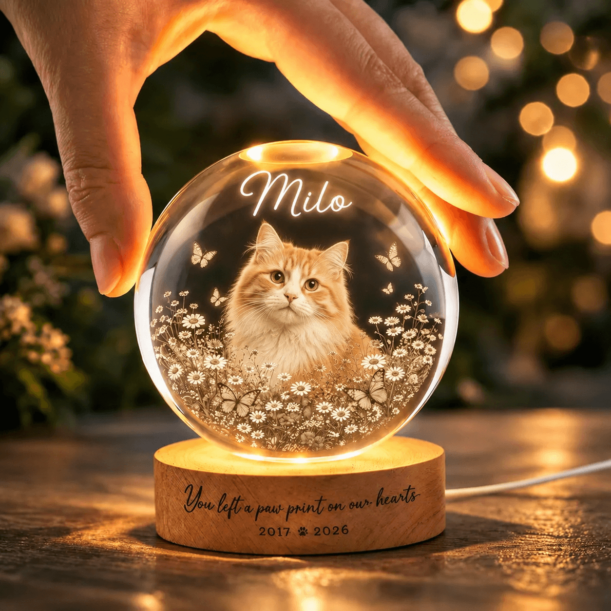 Custom Pet Memorial Crystal Ball Night Light from Photo – Personalized Dog Loss Gift Keepsake