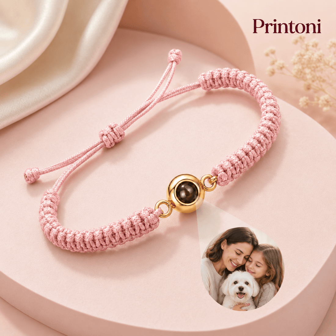 Custom Photo Projection Bracelet, Personalized Braided Memory Bracelet with Picture Inside, Gift for Mom, Grandma, Couples & Pet Lovers
