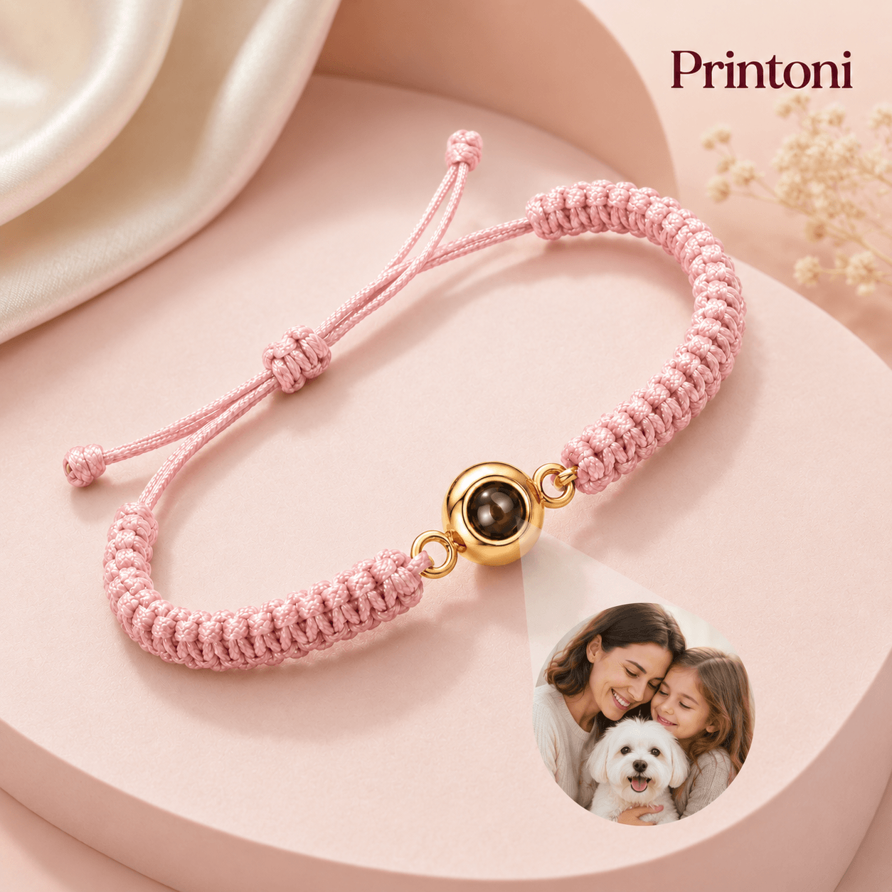 Custom Photo Projection Bracelet, Personalized Braided Memory Bracelet with Picture Inside, Gift for Mom, Grandma, Couples & Pet Lovers