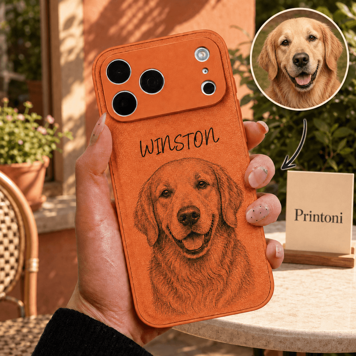 Custom Dog Portrait Phone Case with Name, Personalized Engraved Pet Photo Case, Dog Mom Gift