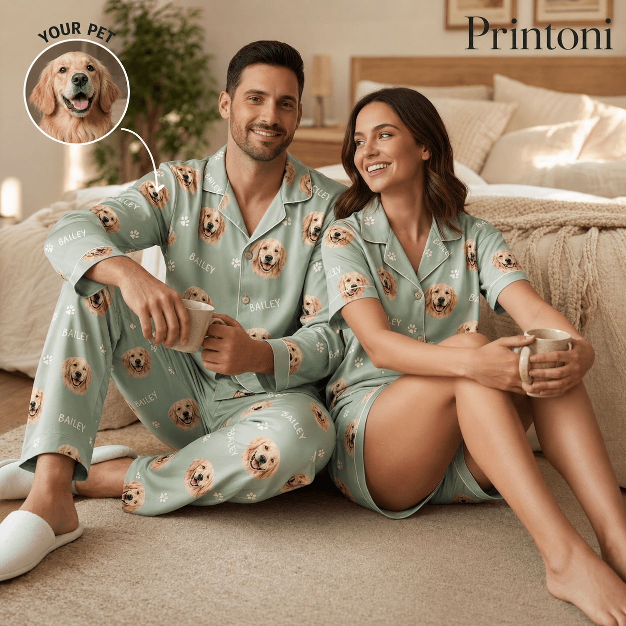 Custom Pet Pajamas from Photo, Personalized Dog Cat Face & Name Pajama Set, Matching Couple Family PJs, Pet Lover Christmas Gift