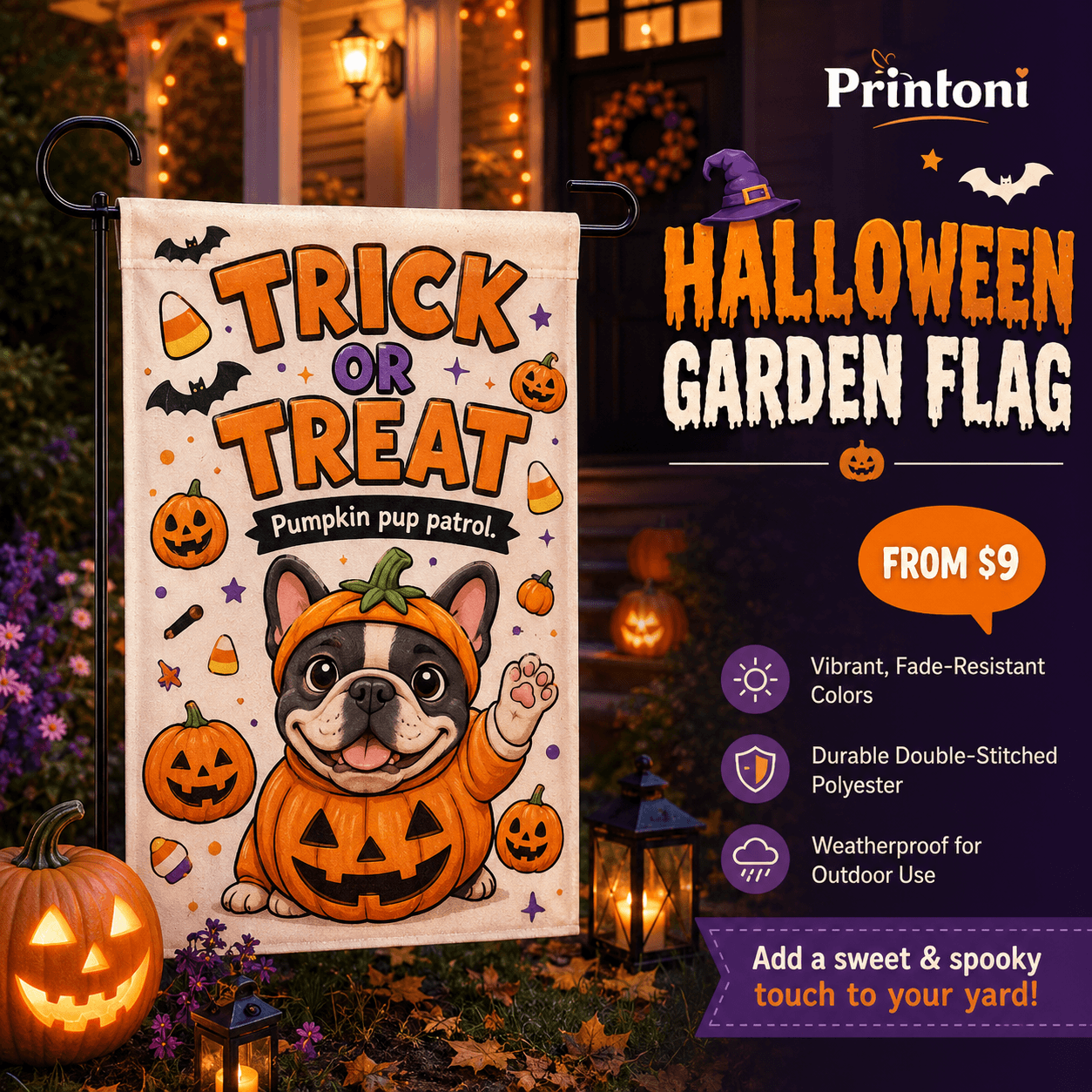 Halloween Black Cat Garden Flag, Trick or Treat Yard Flag, Cute Witch Cat Outdoor Decor, Fall Porch Sign, Cat Lover Gift