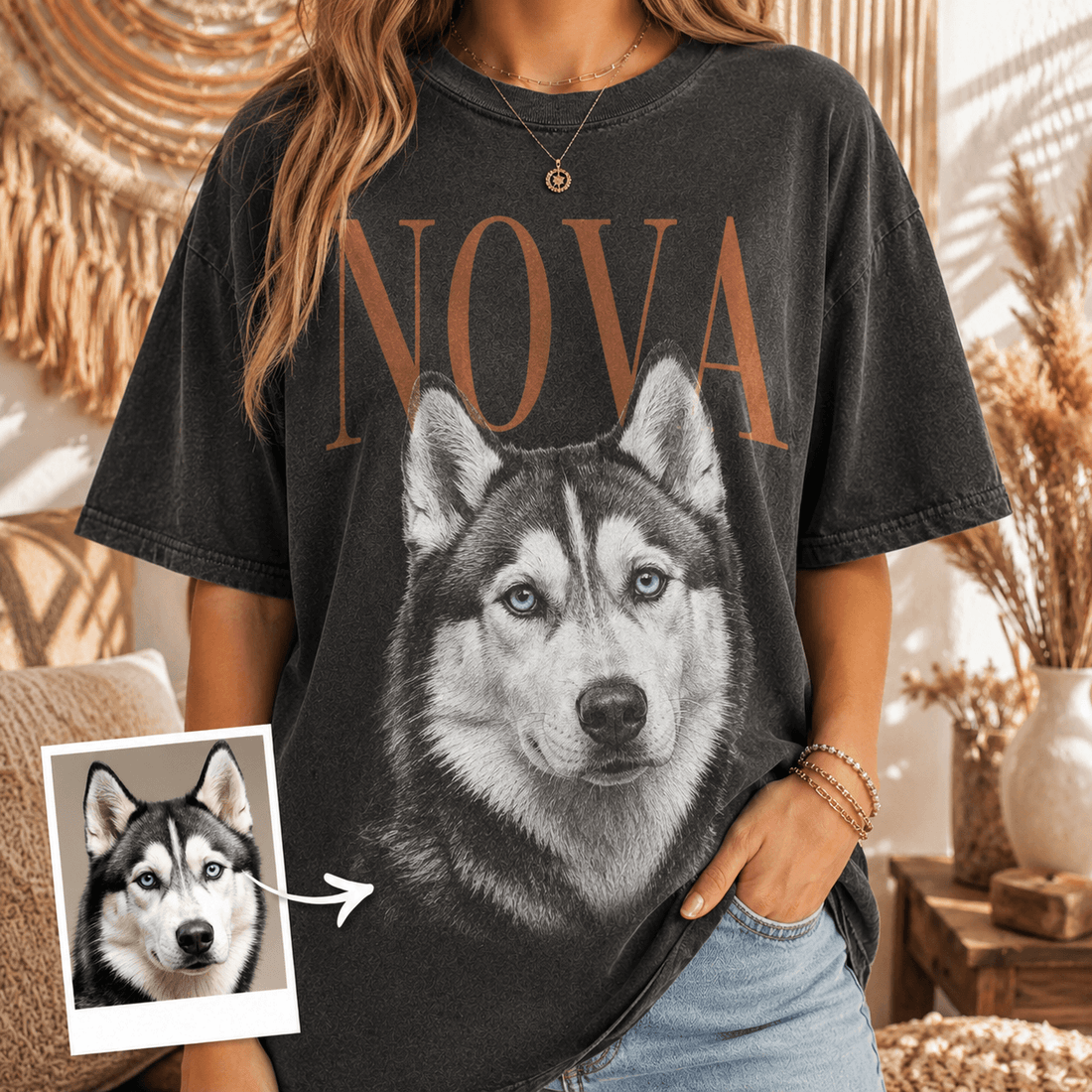 Custom Dog Portrait Shirt from Photo, Personalized Pet Photo Bootleg Tee, Vintage Dog Face T-Shirt with Name, Dog Mom Gift, Comfort Colors