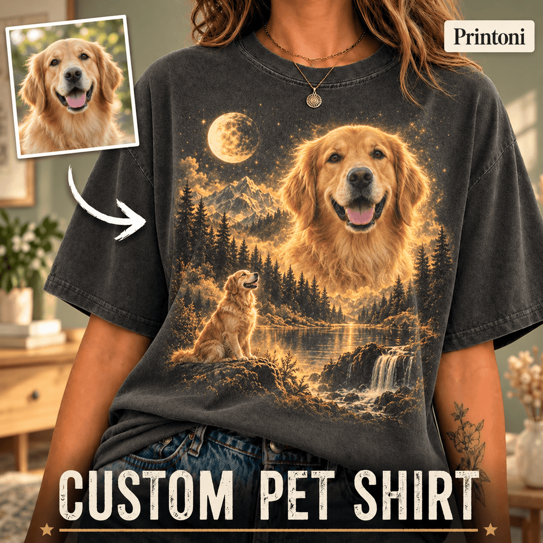 Custom Pet Shirt from Photo, Personalized Mystical Cat T-Shirt, Celestial Pet Portrait Gift for Cat Lovers