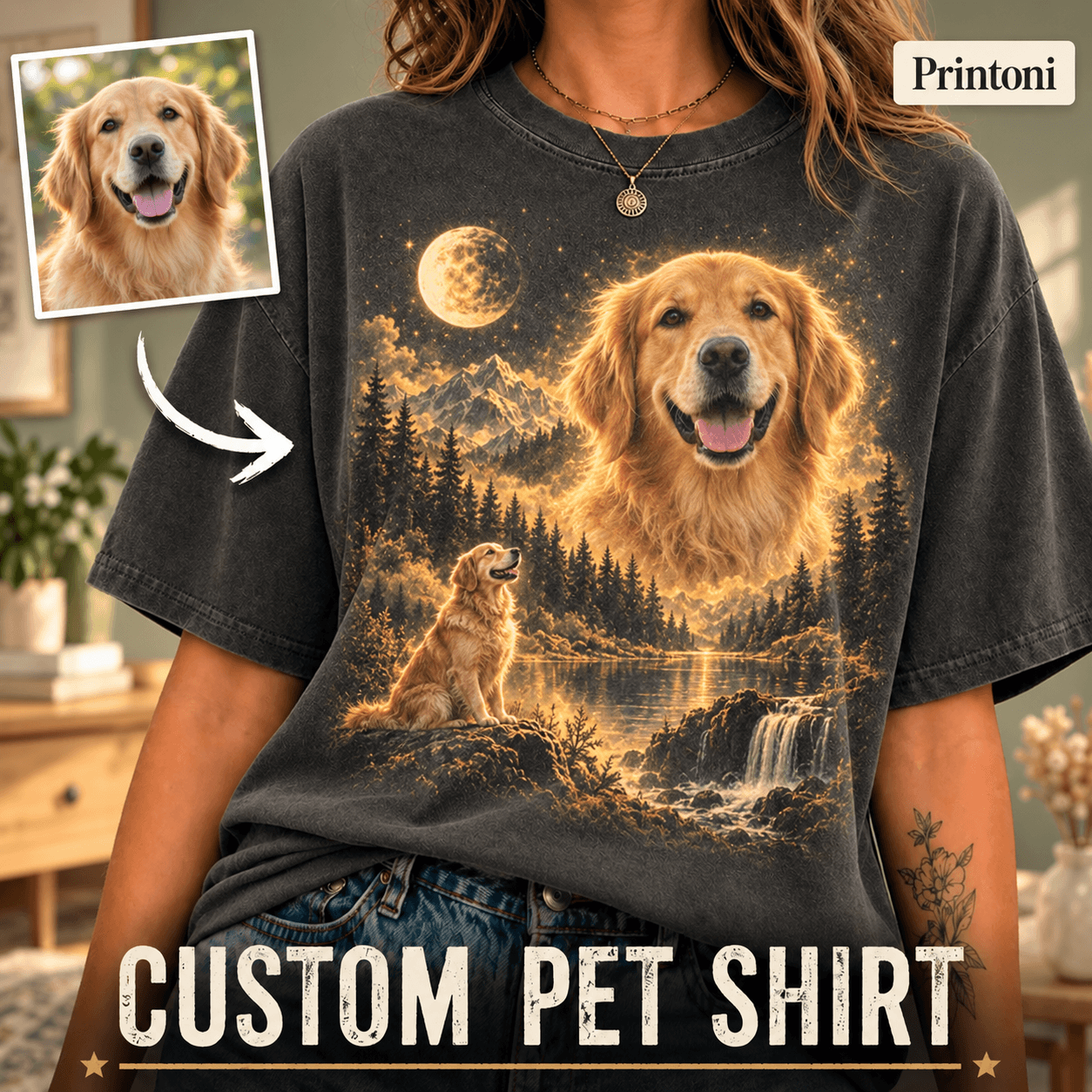 Custom Pet Shirt from Photo, Personalized Mystical Cat T-Shirt, Celestial Pet Portrait Gift for Cat Lovers