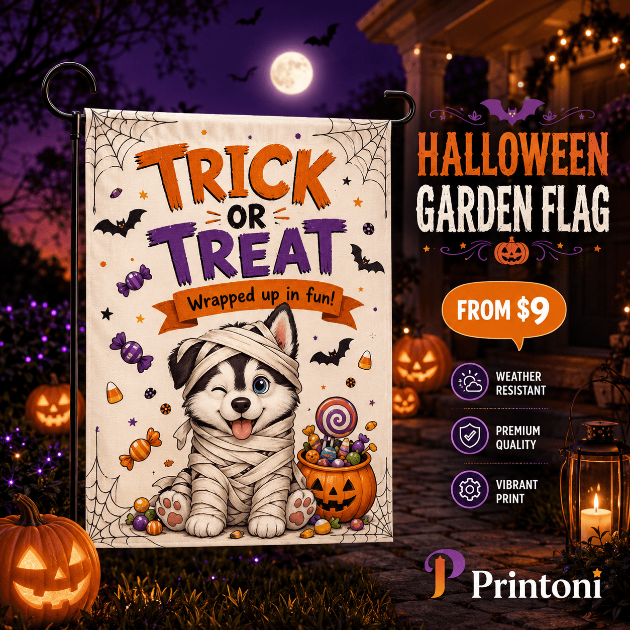 Halloween Black Cat Garden Flag, Trick or Treat Yard Flag, Cute Witch Cat Outdoor Decor, Fall Porch Sign, Cat Lover Gift