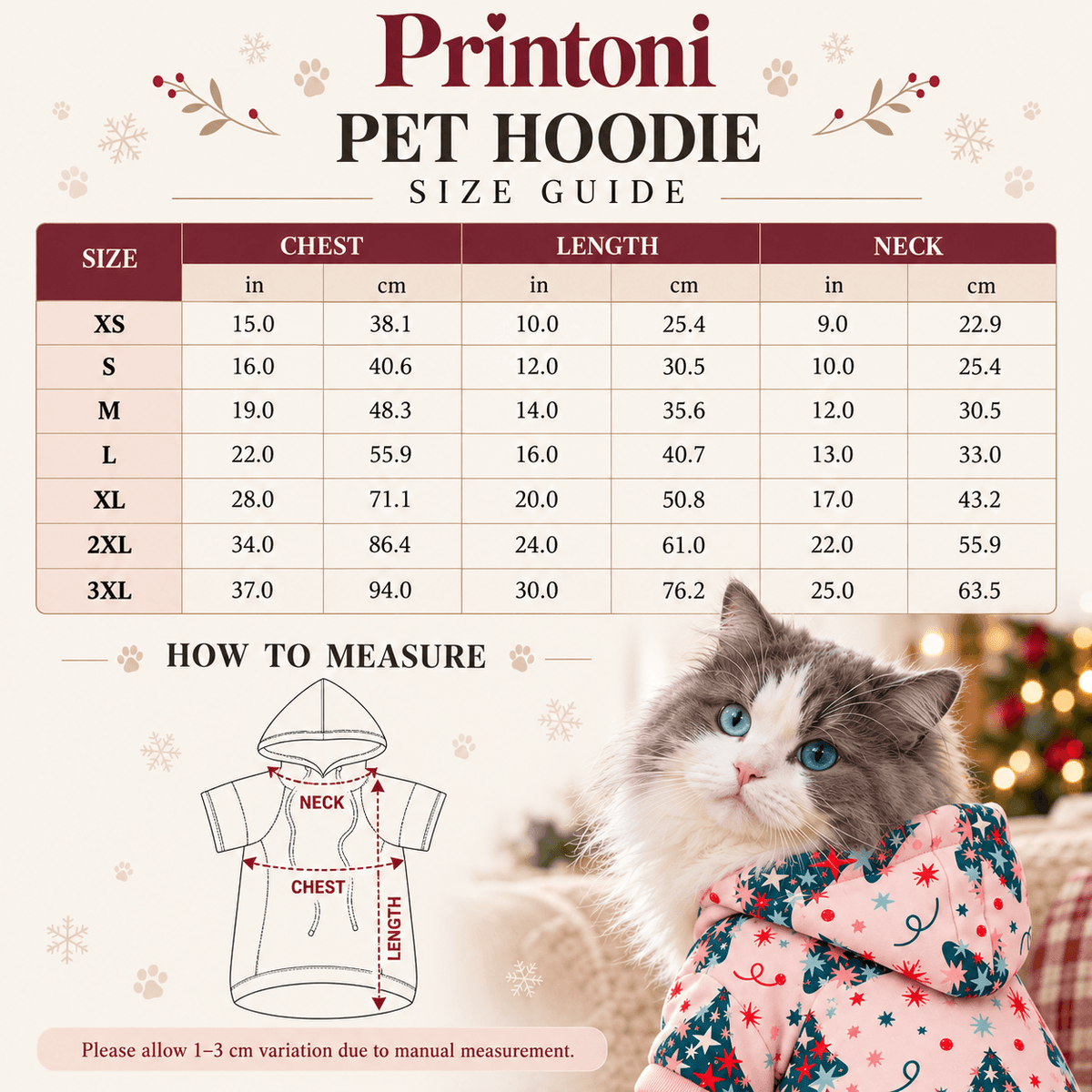 Custom Pet Hoodie with Name & Phone Number, Personalized Christmas Dog Cat Jacket, Holiday Pet Safety Gift