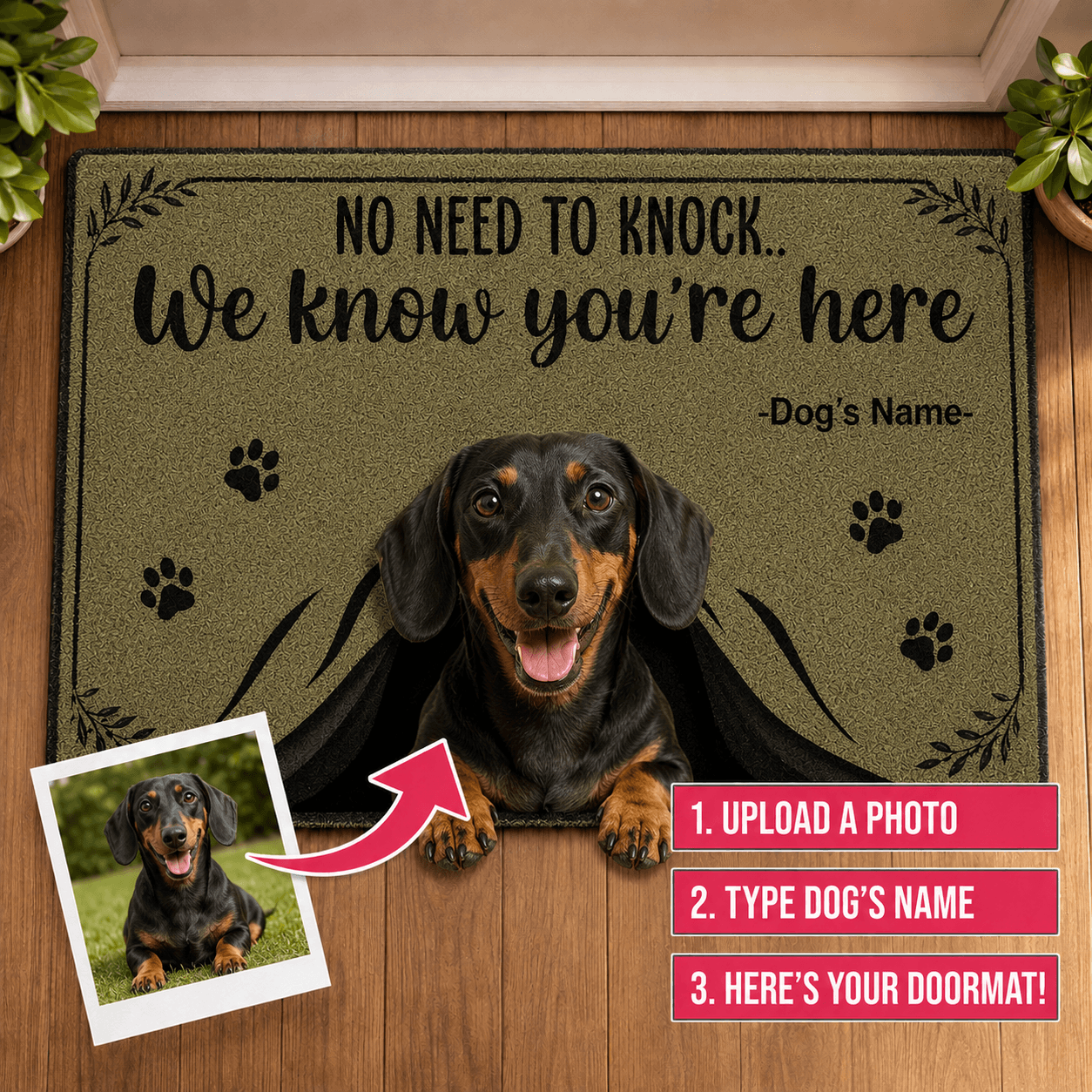 Custom Dog Doormat from Photo – Personalized "No Need to Knock" Funny Pet Welcome Mat