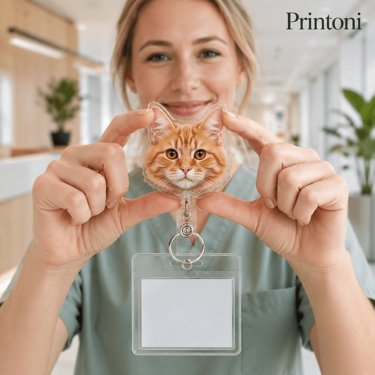 Custom Pet Face Retractable Badge Reel, Personalized Dog Photo ID Badge Holder, Vet Nurse Gift