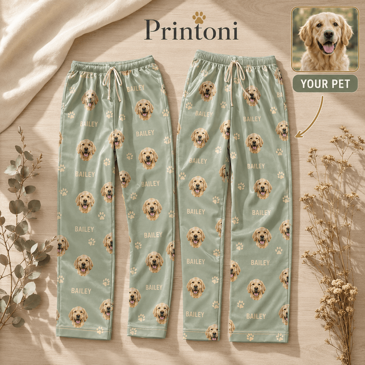 Custom Pet Pajamas from Photo, Personalized Dog Cat Face & Name Pajama Set, Matching Couple Family PJs, Pet Lover Christmas Gift
