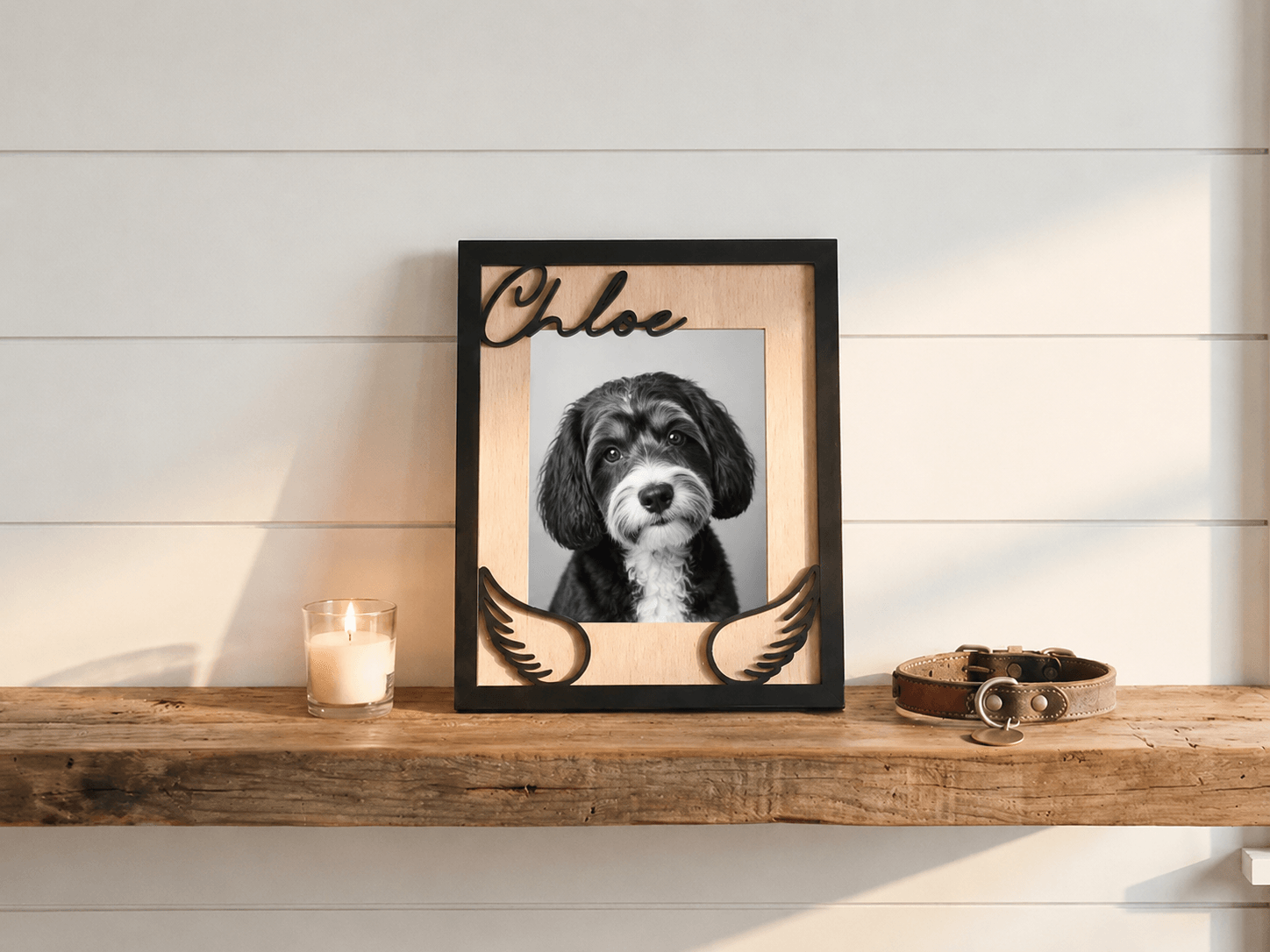 Custom Pet Memorial Picture Frame – Personalized Wooden Dog Photo Frame, Rainbow Bridge Loss Gift