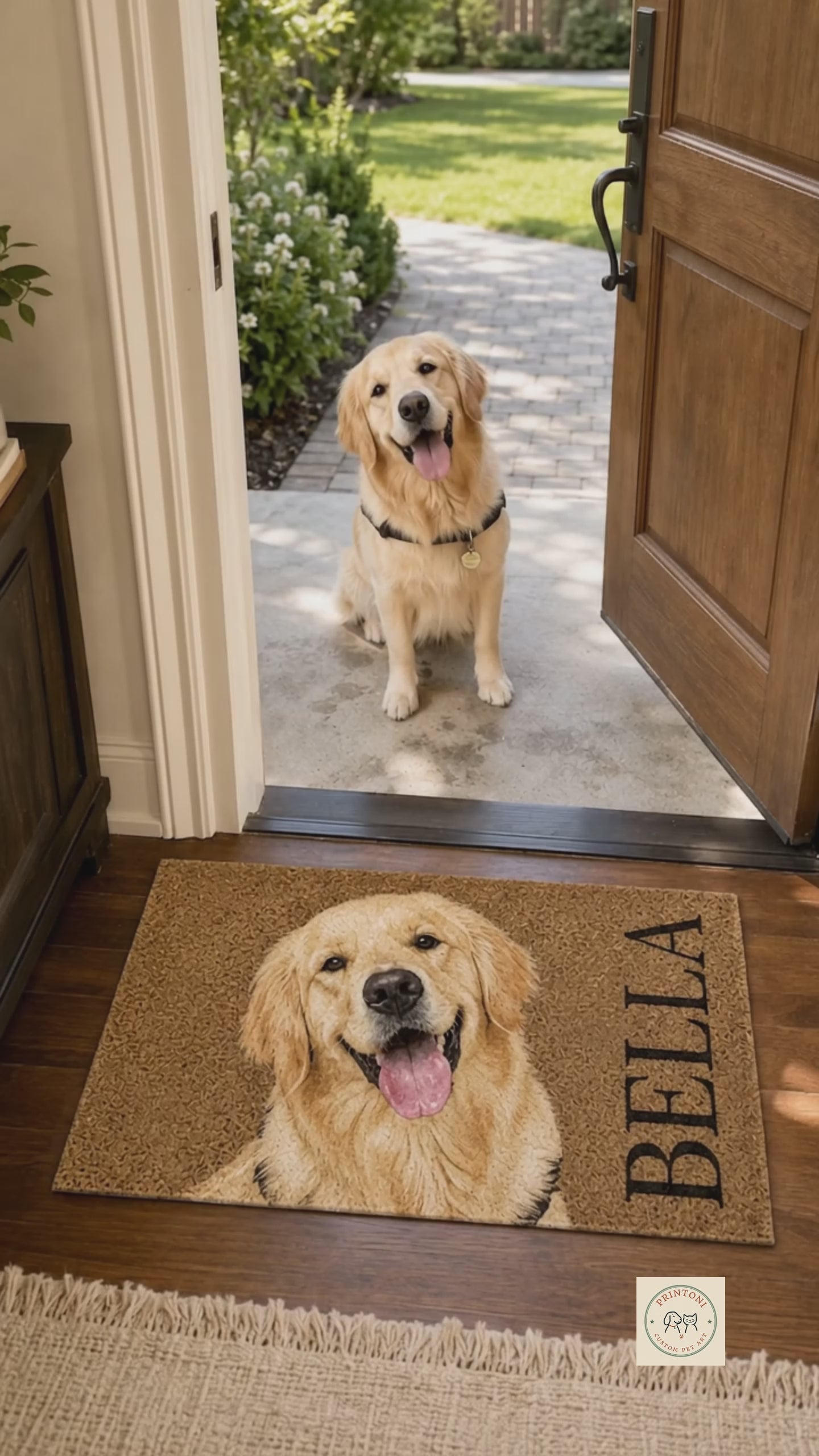 Custom Dog Photo Doormat, Personalized Pet Name Welcome Mat, Dog Face Doormat, Pet Portrait Gift for Dog Lovers