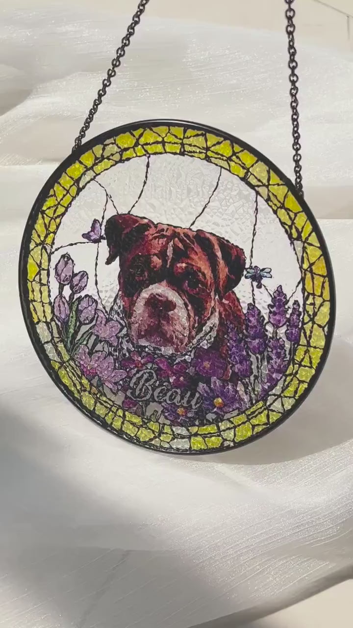 Custom Pet Suncatcher from Photo, Personalized Stained Glass Style Dog Cat Window Hanging with Name, Pet Memorial Gift, Pet Lover Gift