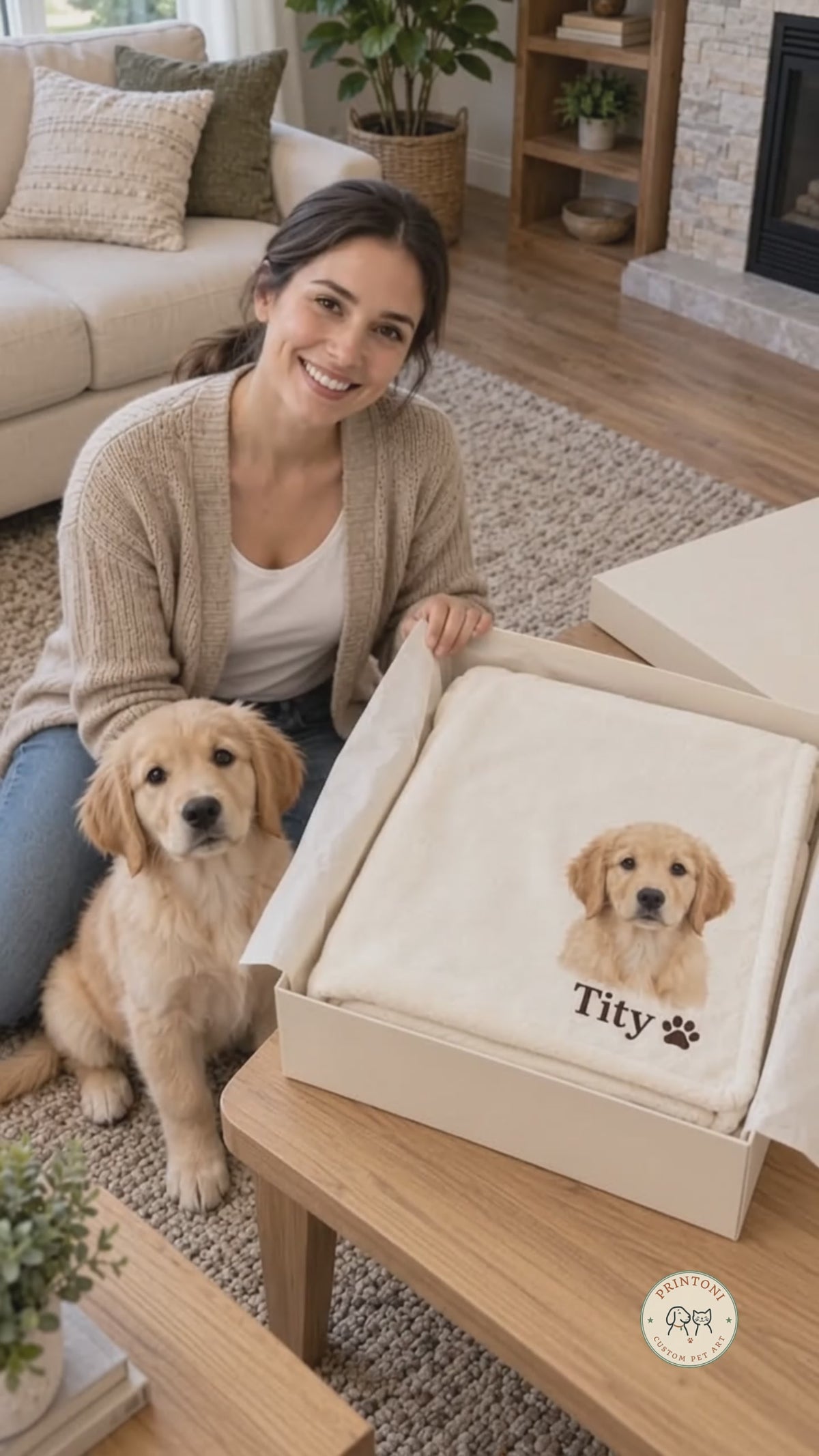 Custom Pet Photo Blanket, Personalized Cat & Dog Fleece Blanket with Name, Pet Portrait Gift
