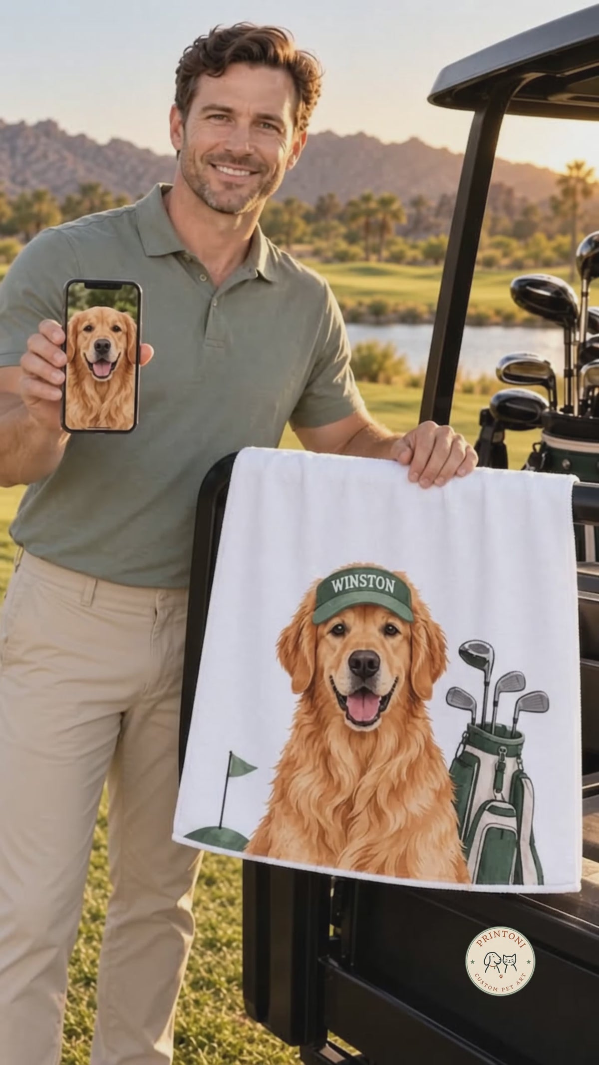 Custom Pet Golf Towel from Photo, Personalized Dog & Cat Golfer Towel, Funny Golf Gift for Pet Lovers