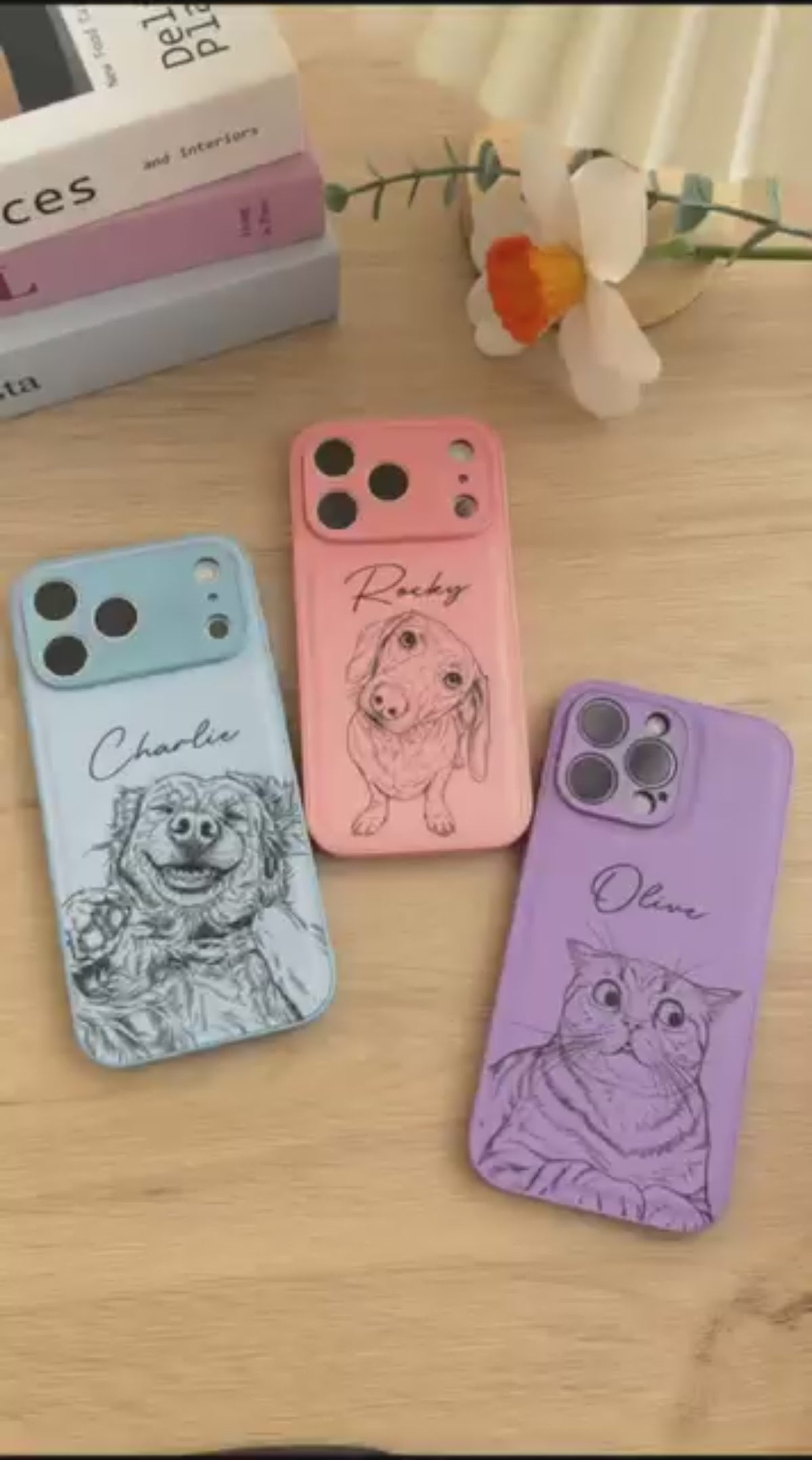 Custom Dog Portrait Phone Case with Name, Personalized Engraved Pet Photo Case, Dog Mom Gift