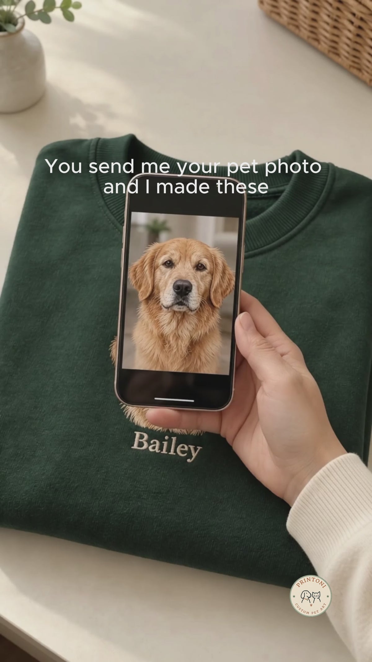 Custom Embroidered Pet Sweatshirt from Photo, Personalized Dog & Cat Name Crewneck, Pet Lover Gift