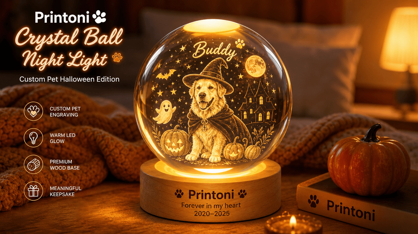 Custom Halloween Pet Night Light, Personalized Crystal Ball Dog Cat Lamp with Name, Spooky Pet Lover Gift, Halloween Decor