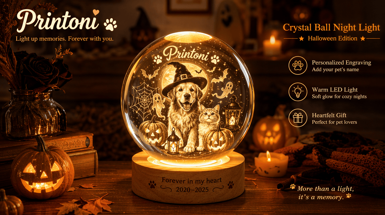 Custom Halloween Pet Night Light, Personalized Crystal Ball Dog Cat Lamp with Name, Spooky Pet Lover Gift, Halloween Decor