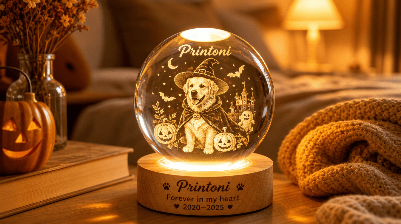 Custom Halloween Pet Night Light, Personalized Crystal Ball Dog Cat Lamp with Name, Spooky Pet Lover Gift, Halloween Decor