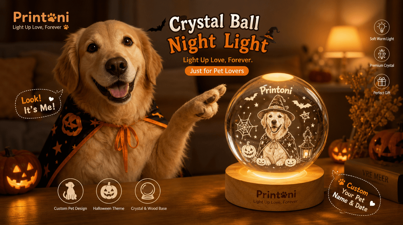 Custom Halloween Pet Night Light, Personalized Crystal Ball Dog Cat Lamp with Name, Spooky Pet Lover Gift, Halloween Decor
